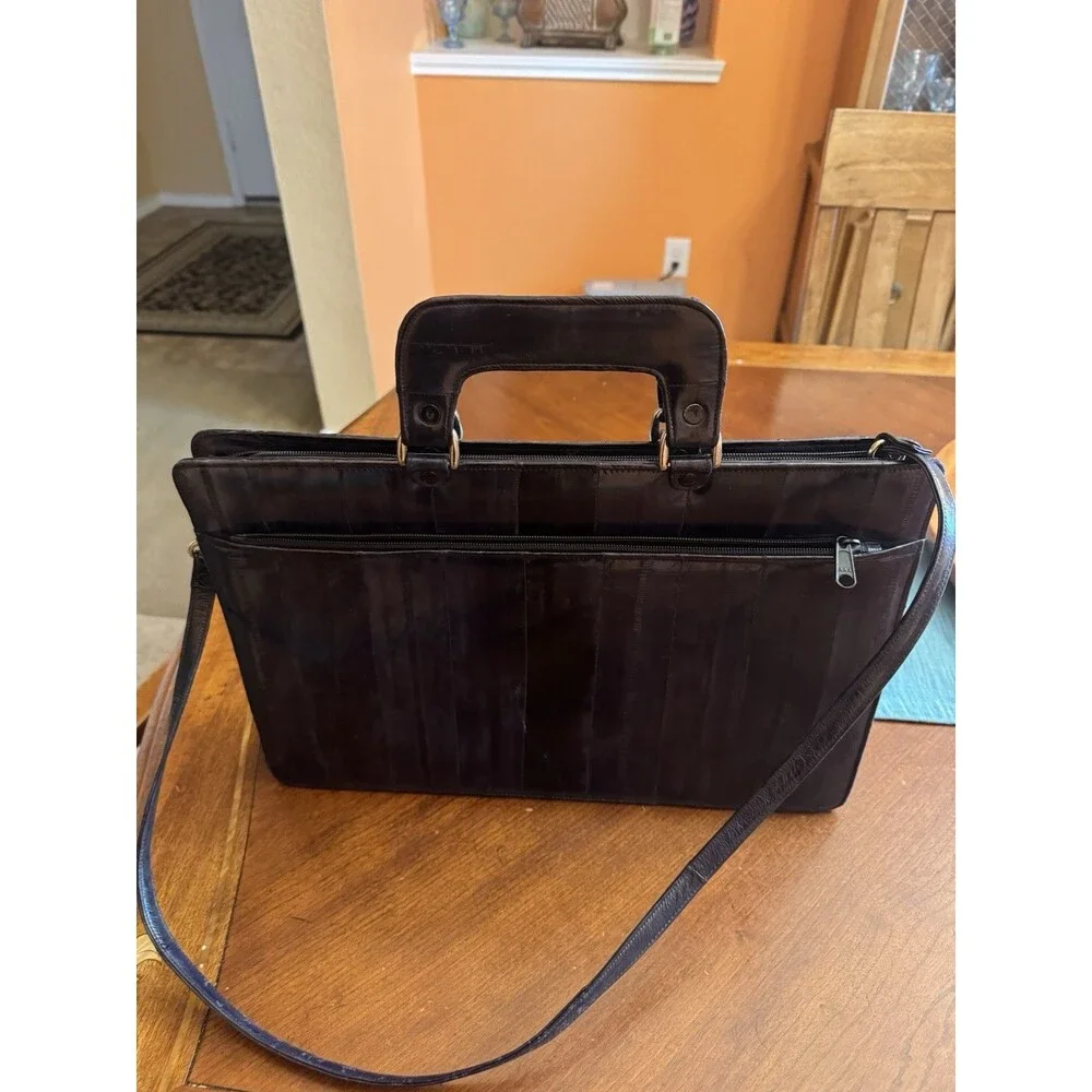 Briefcase Laptop Messenger Bag Vintage Attache Case Eel Skin Grey